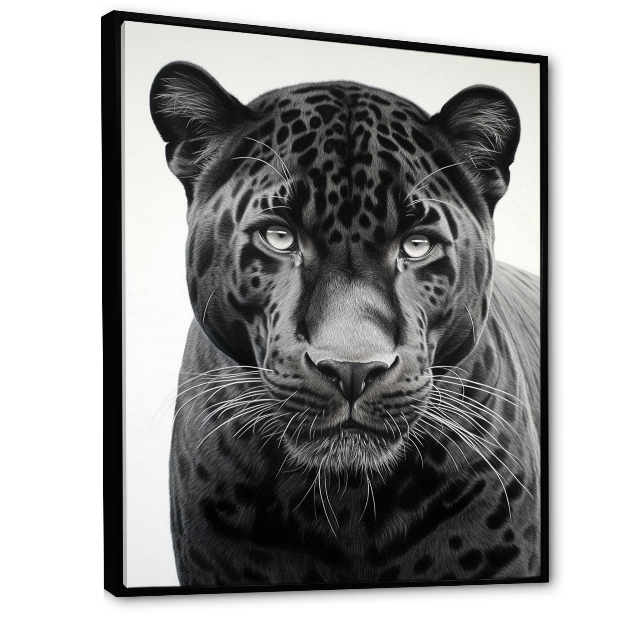 Grey White Panther Realistic Gaze - Panther Framed Canvas Art