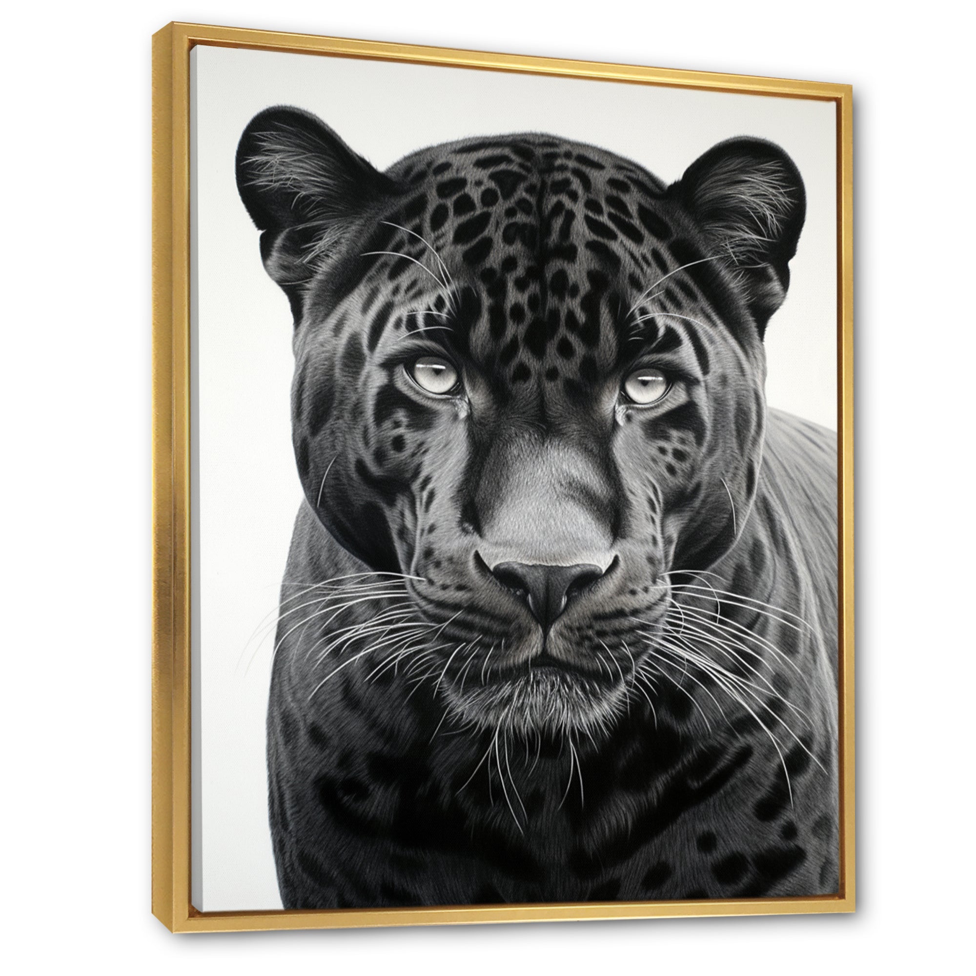 Grey White Panther Realistic Gaze - Panther Framed Canvas Art