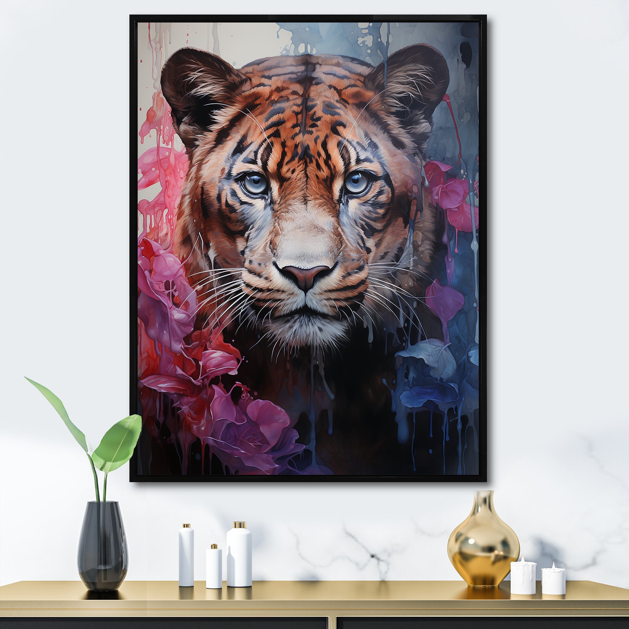 White Pink Panther Surreal Shadows Watercolor - White Panther Wall Art