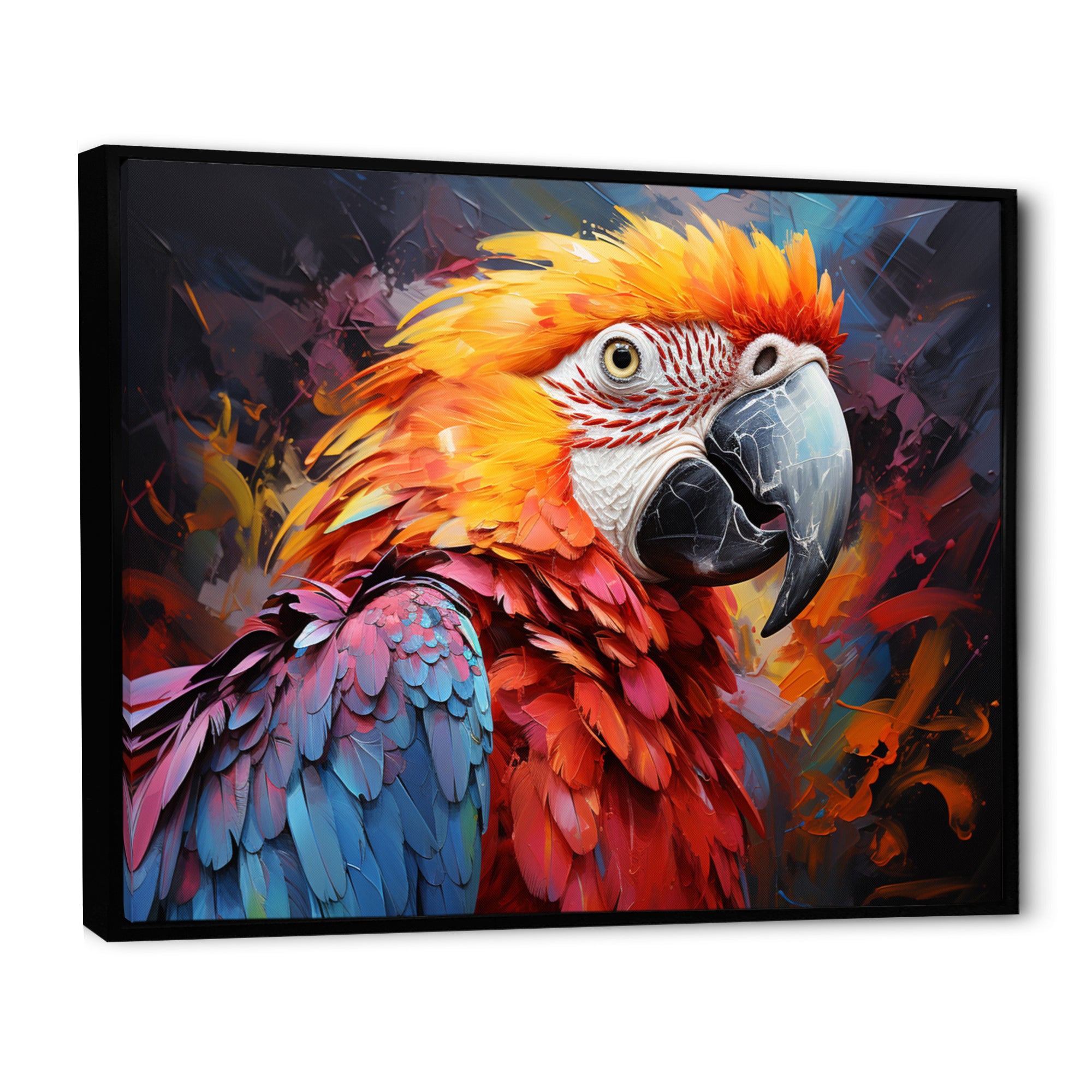 Orange Blue Parrot Vibrant Plumage Collage - Parrot Framed Canvas Art
