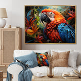 Red Parrot Vibrant Plumage Geometric - Parrot Large Canvas Wall Art