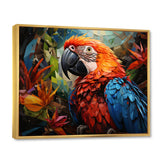 Red Parrot Vibrant Plumage Geometric - Parrot Large Canvas Wall Art