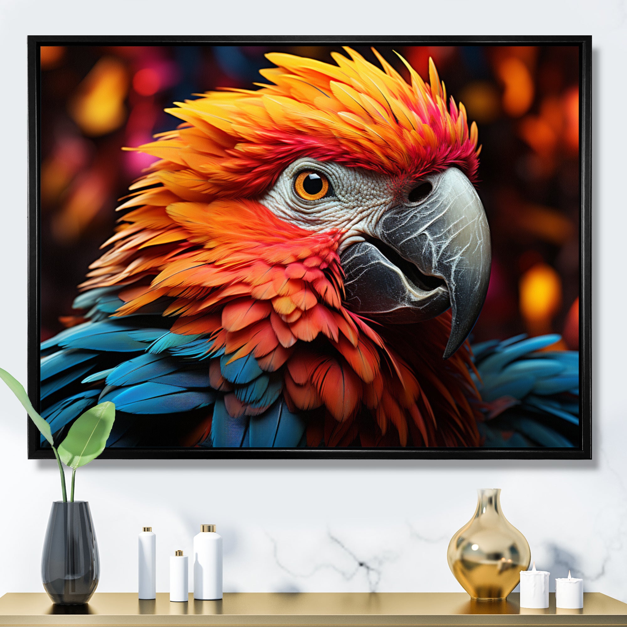 Orange Parrot Vibrant Plumage Geometric - Parrot Home Decor Art