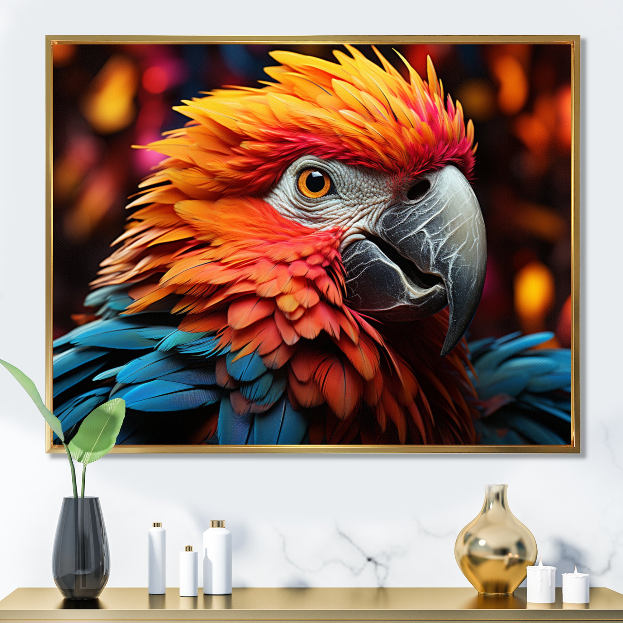 Orange Parrot Vibrant Plumage Geometric - Parrot Home Decor Art