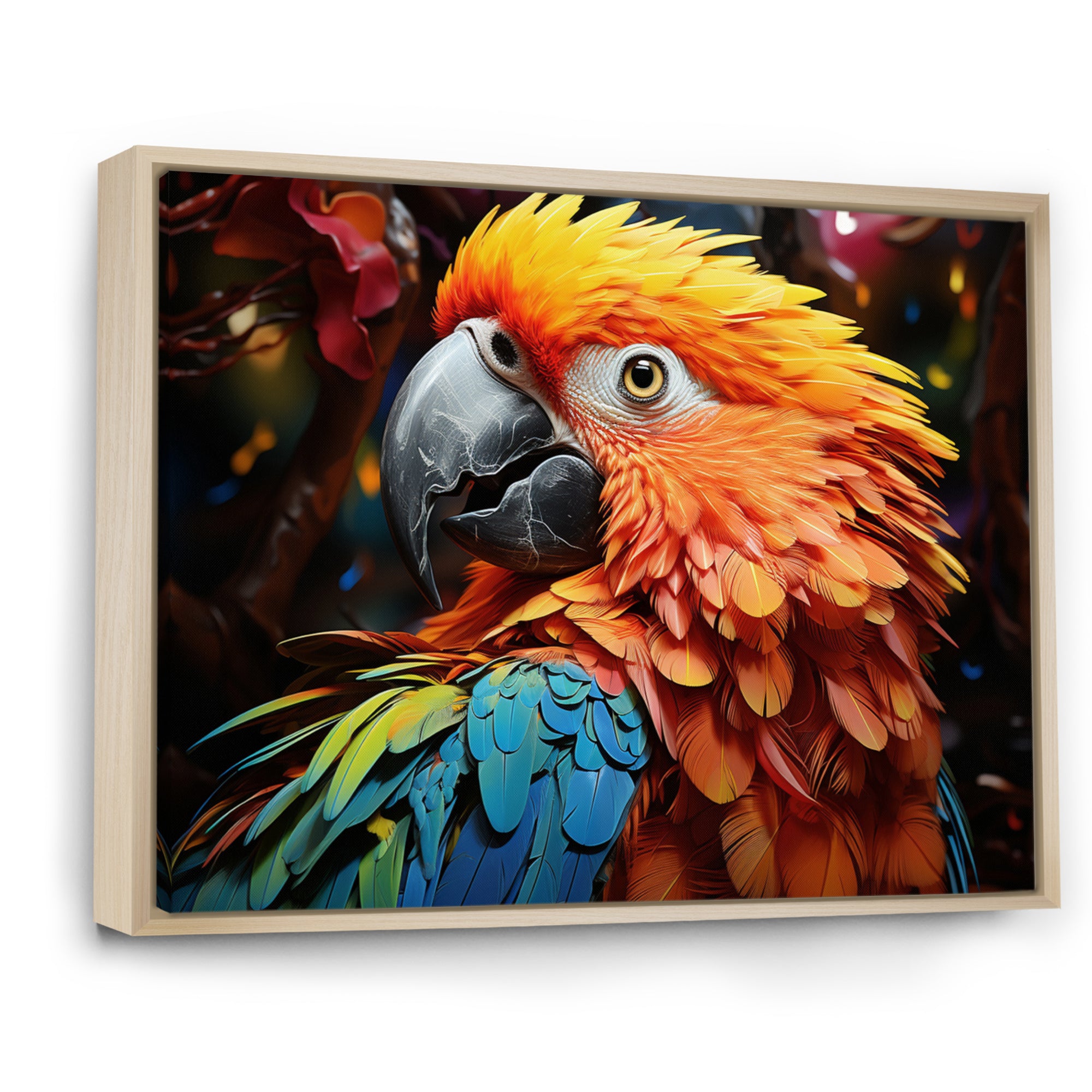 Yellow Red Parrot Vibrant Plumage Geometric - Parrot Living Room Wall Art