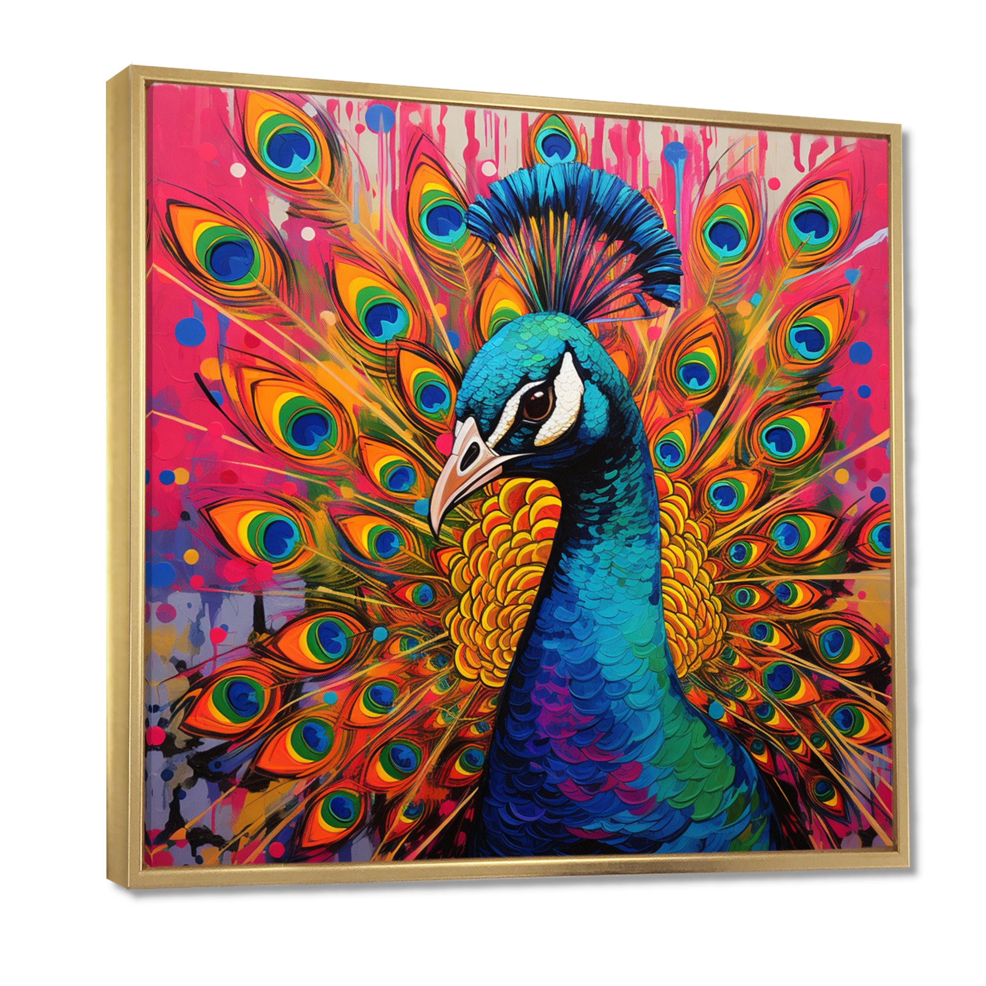 Teal Pink Pop Art Peacock - Peacock Canvas Wall Art