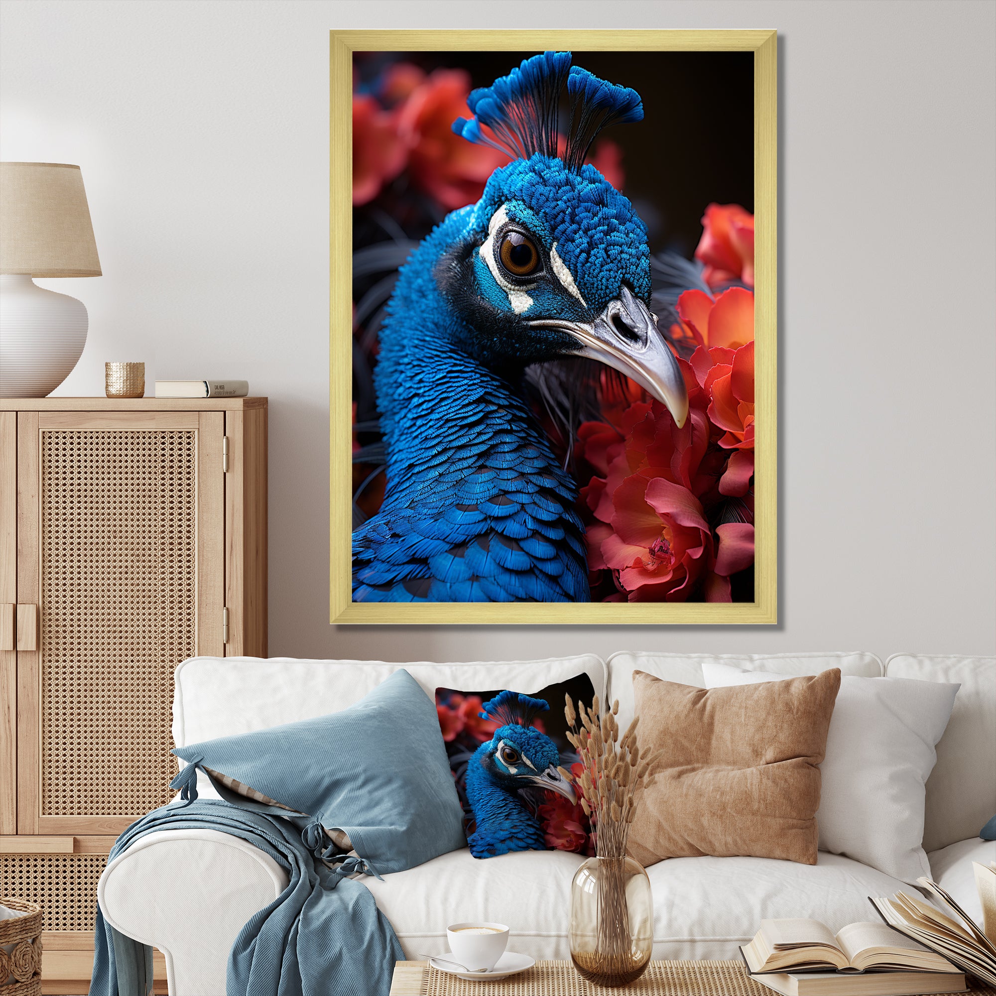 Teal Peacock Portrait Vibrant - Peacock Wall Decor