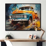Yellow Pickup Truck Abstract Expressionism - Pickup Truck Canvas Wall Art