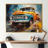 Yellow Pickup Truck Abstract Expressionism - Pickup Truck Canvas Wall Art