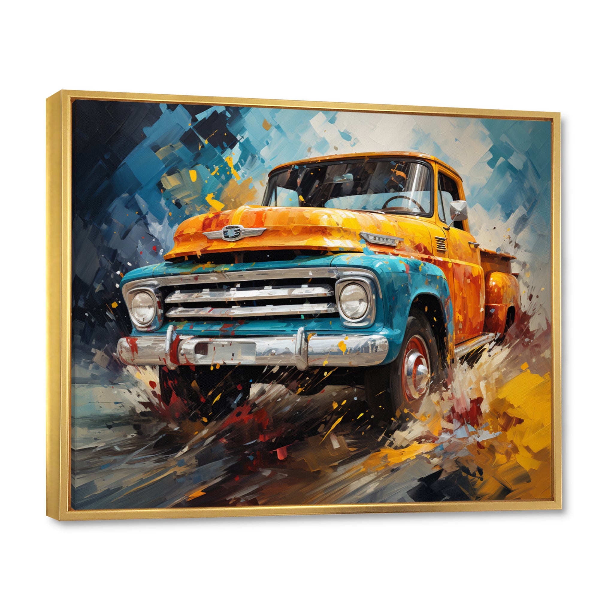 Yellow Pickup Truck Abstract Expressionism - Pickup Truck Canvas Wall Art