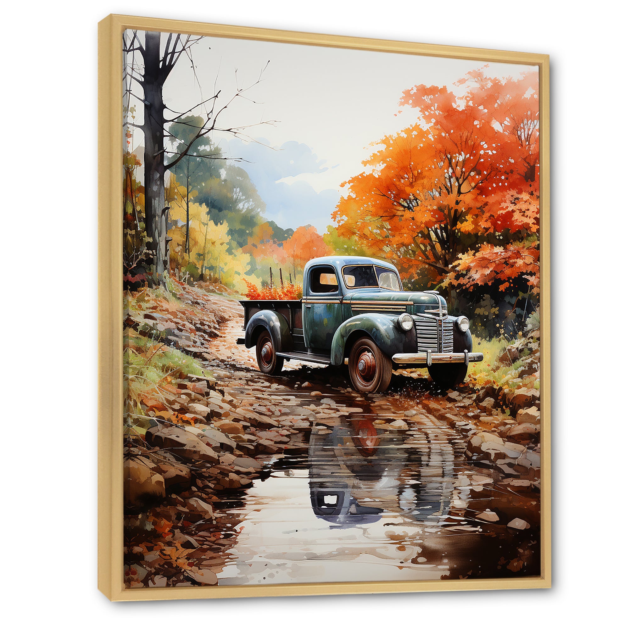 Orange Pickup Truck Autumn Symphony - Pickup Truck Canvas Wall Art