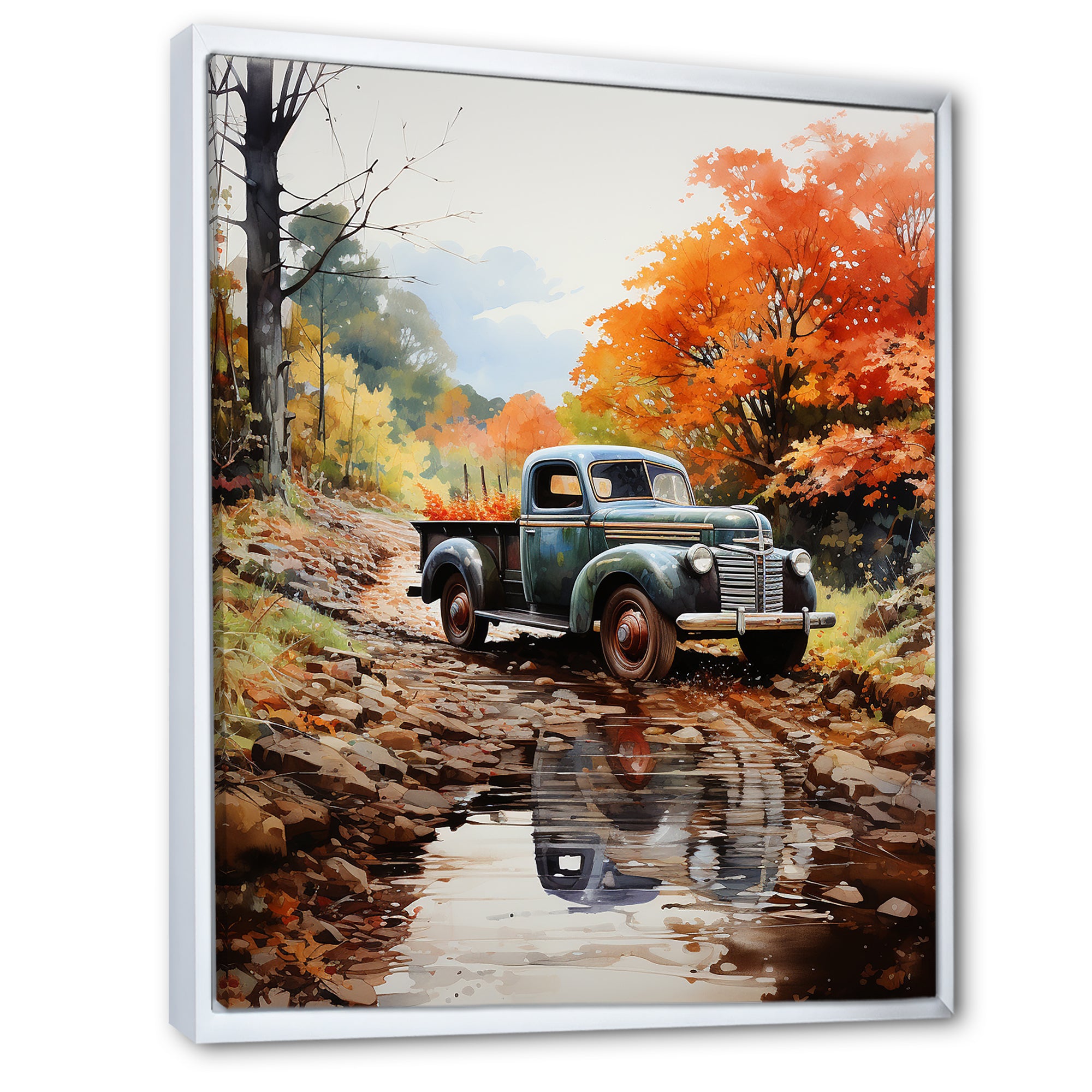 Orange Pickup Truck Autumn Symphony - Pickup Truck Canvas Wall Art