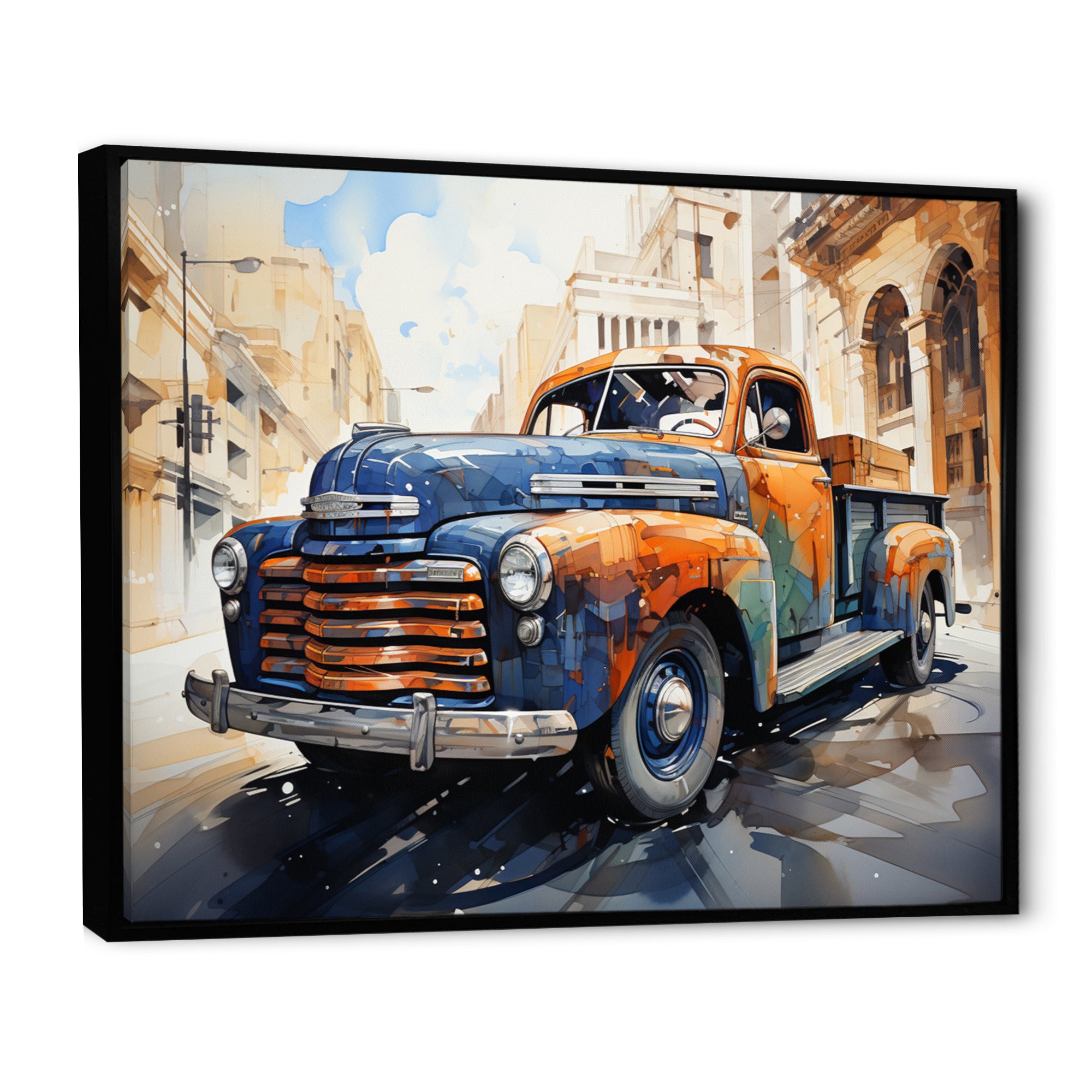 Orange Blue Pickup Truck Bold Contours I - Pickup Truck Canvas Wall Art