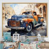 Orange Blue Pickup Truck Bold Contours I - Pickup Truck Canvas Wall Art