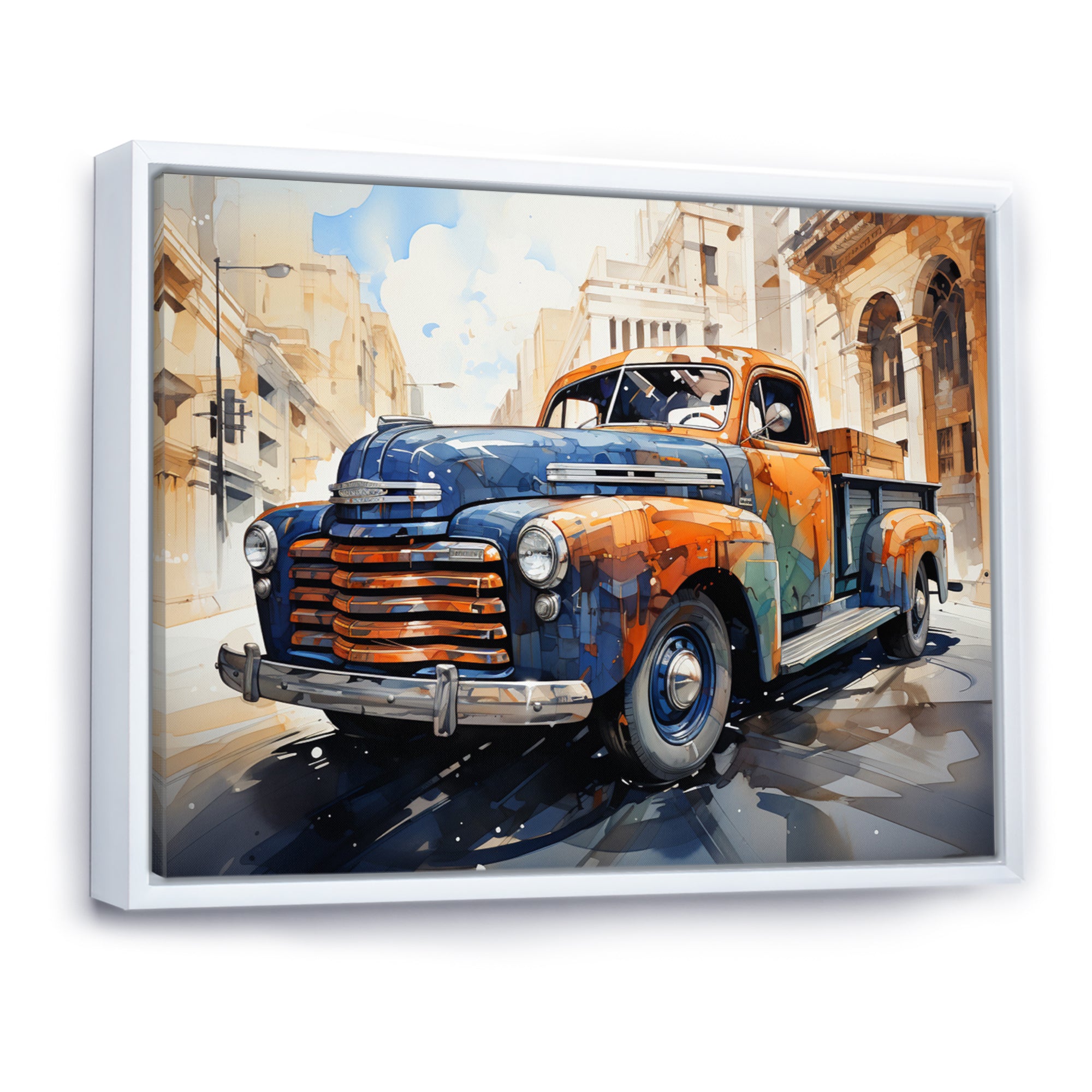 Orange Blue Pickup Truck Bold Contours I - Pickup Truck Canvas Wall Art