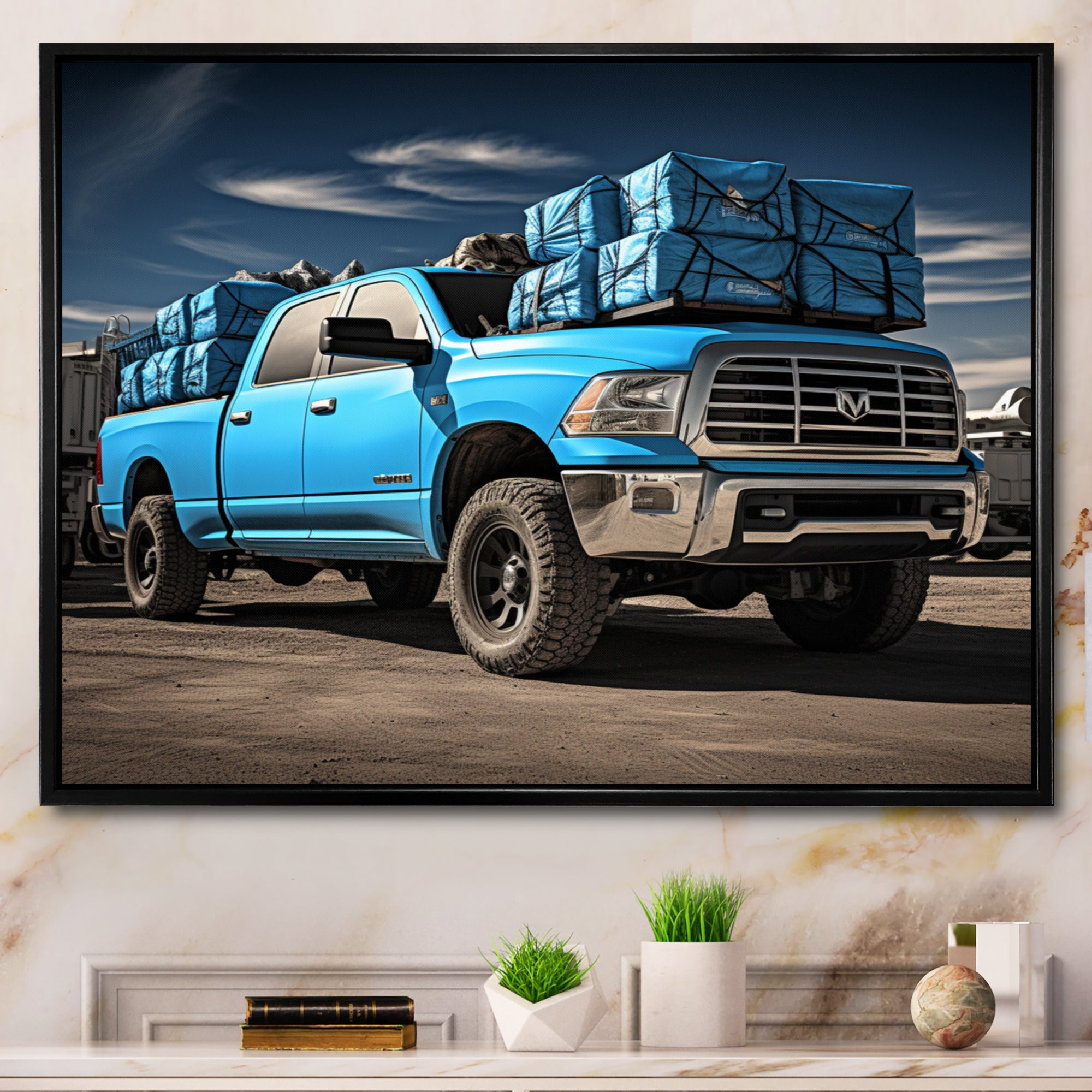 Teal Pickup Truck Cargo Carrier - Pickup Truck Canvas Wall Art