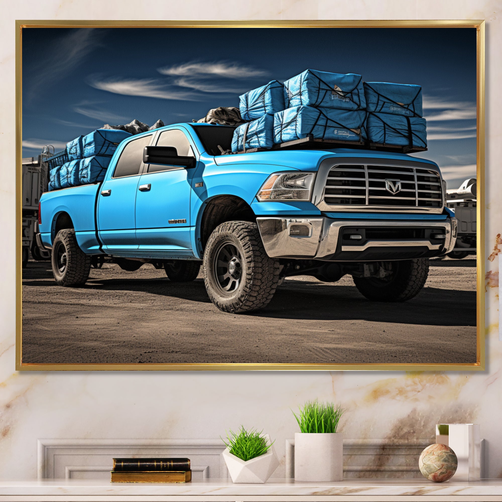 Teal Pickup Truck Cargo Carrier - Pickup Truck Canvas Wall Art