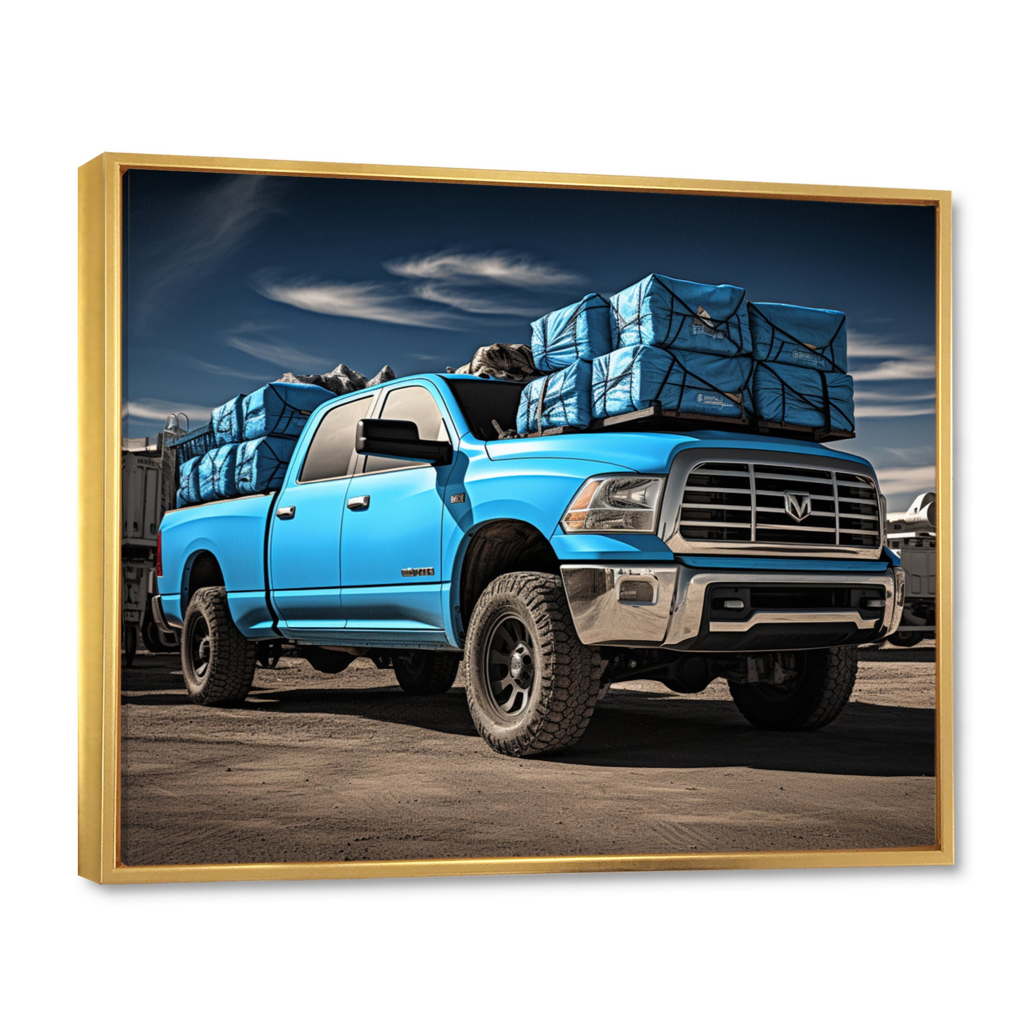 Teal Pickup Truck Cargo Carrier - Pickup Truck Canvas Wall Art
