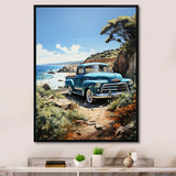 Blue Pickup Truck Coastal Retreat I - Pickup Truck Canvas Wall Art
