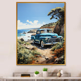 Blue Pickup Truck Coastal Retreat I - Pickup Truck Canvas Wall Art