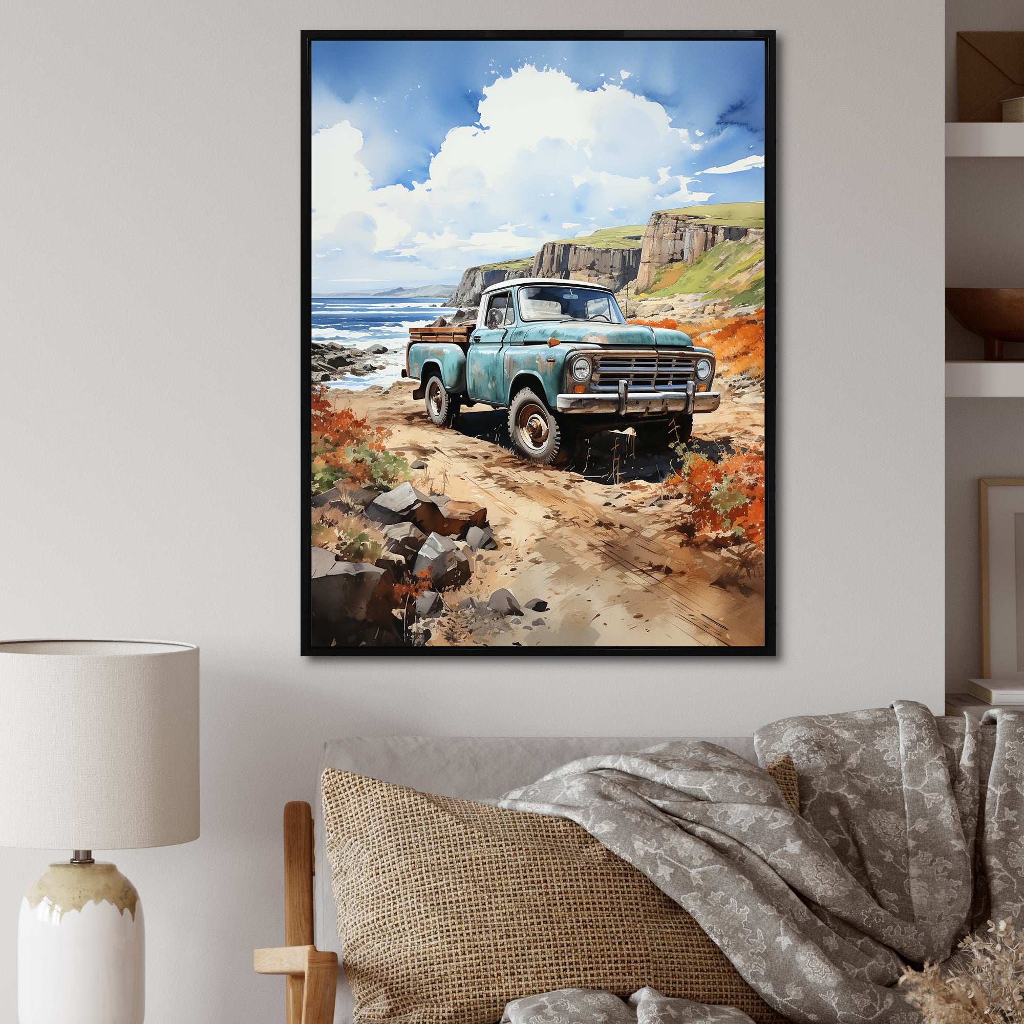 Pickup Truck Coastal Harmony - Pickup Truck Canvas Wall Art