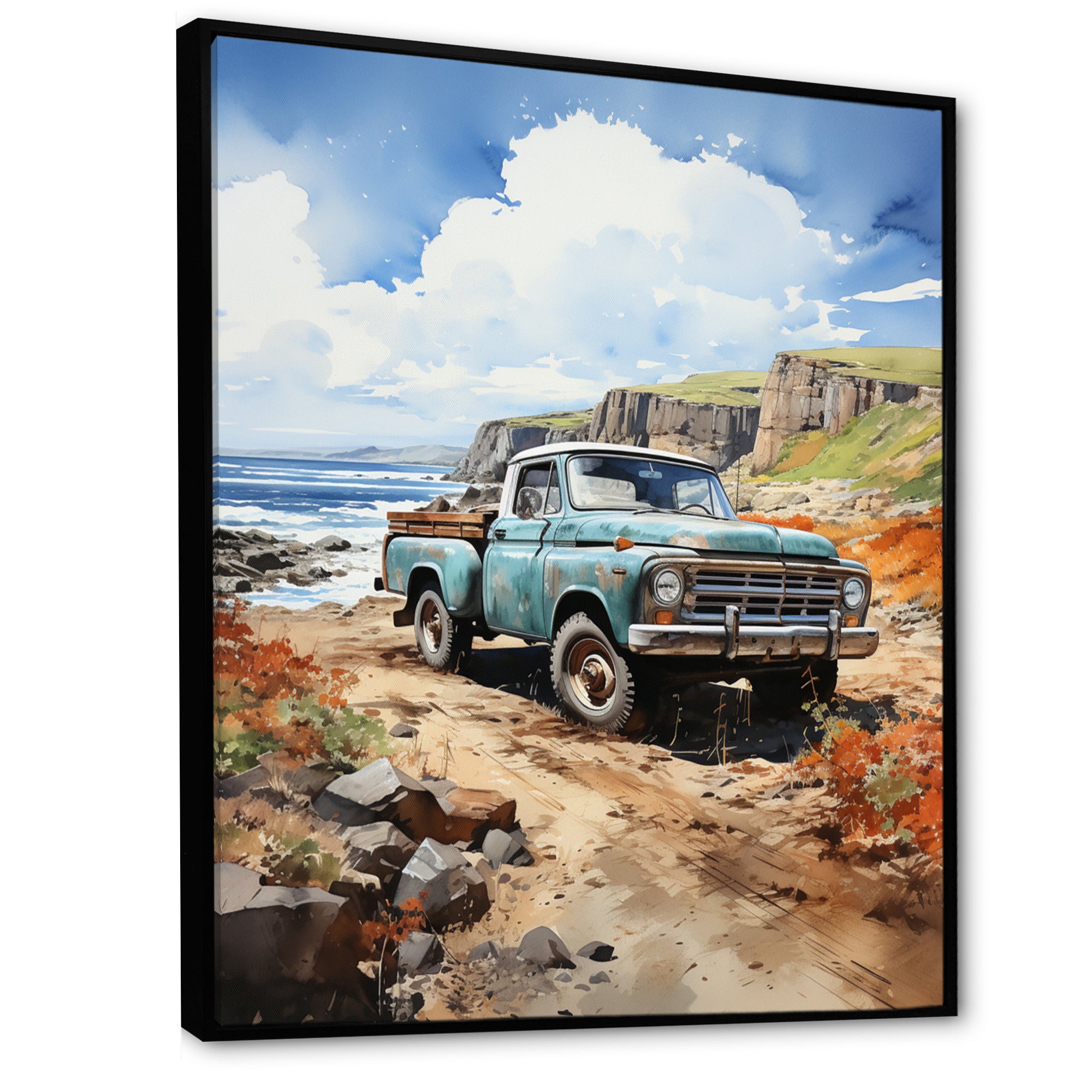 Pickup Truck Coastal Harmony - Pickup Truck Canvas Wall Art