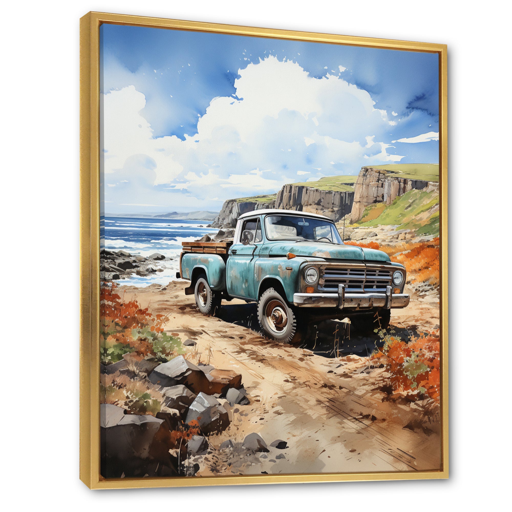 Pickup Truck Coastal Harmony - Pickup Truck Canvas Wall Art