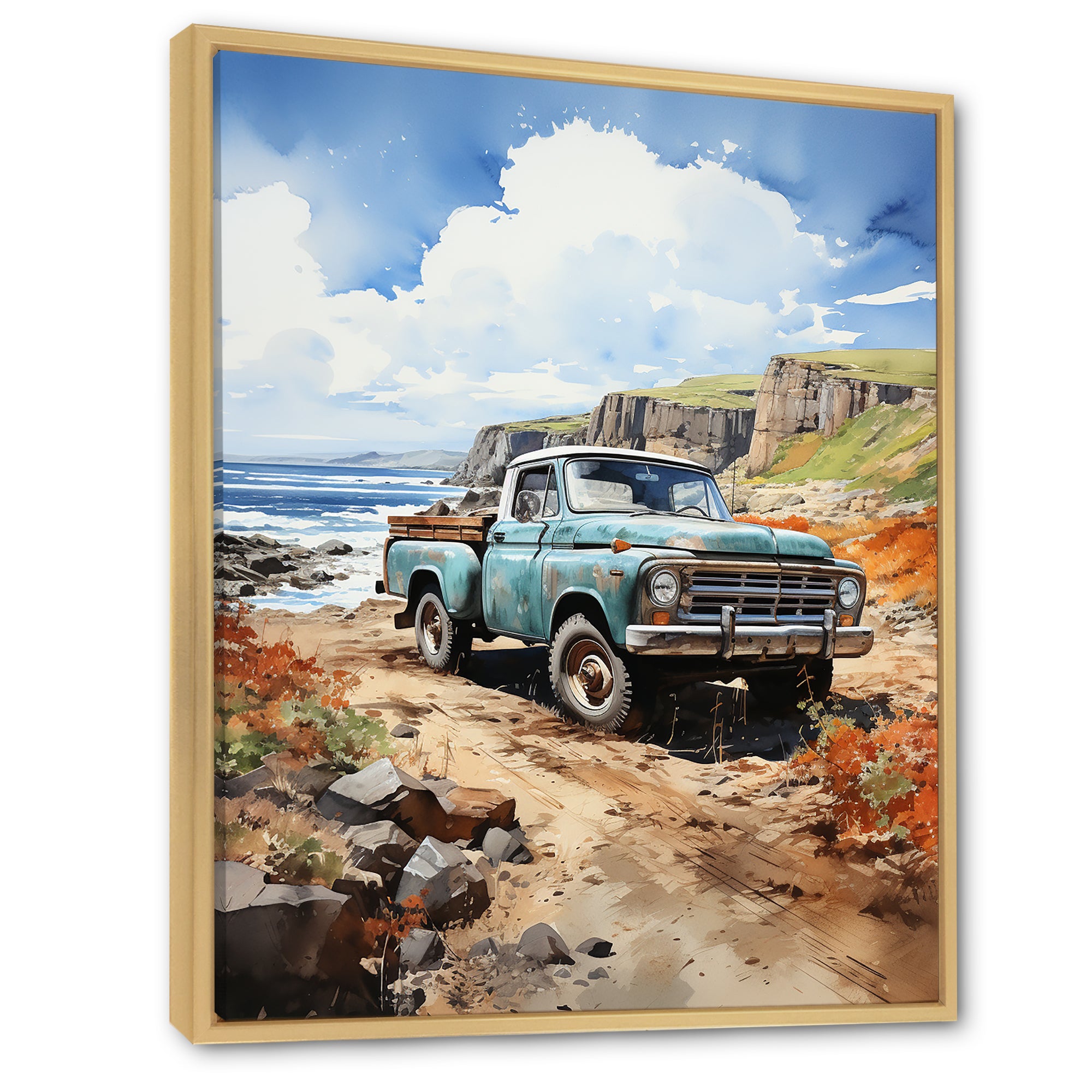 Pickup Truck Coastal Harmony - Pickup Truck Canvas Wall Art