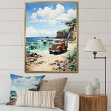 Coral Pickup Truck Coastal Retreat - Pickup Truck Canvas Wall Art