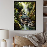 Green Pickup Truck Enchanting Waterfall I - Pickup Truck Canvas Wall Art