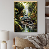 Green Pickup Truck Enchanting Waterfall I - Pickup Truck Canvas Wall Art