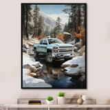 White Pickup Truck Winter Wilderness - Pickup Truck Canvas Wall Art