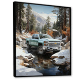 White Pickup Truck Winter Wilderness - Pickup Truck Canvas Wall Art