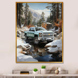 White Pickup Truck Winter Wilderness - Pickup Truck Canvas Wall Art