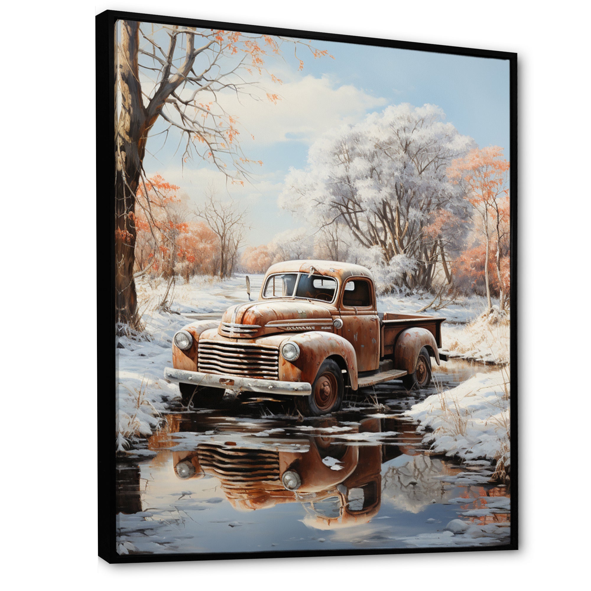 Brown Pickup Truck Frozen Wilderness - Pickup Truck Canvas Wall Art
