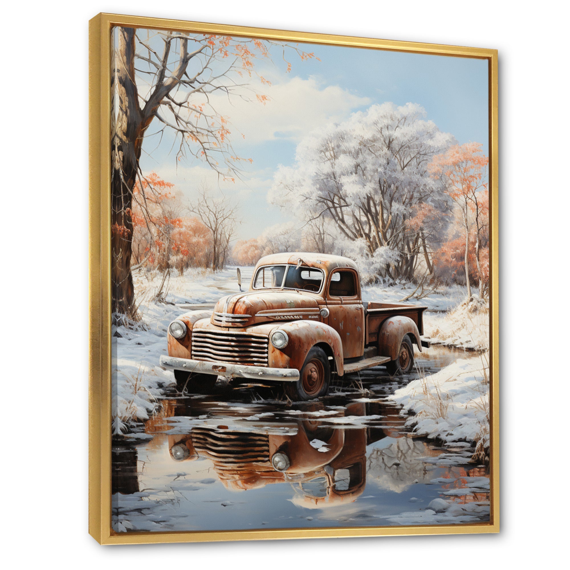 Brown Pickup Truck Frozen Wilderness - Pickup Truck Canvas Wall Art