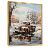 Brown Pickup Truck Frozen Wilderness - Pickup Truck Canvas Wall Art