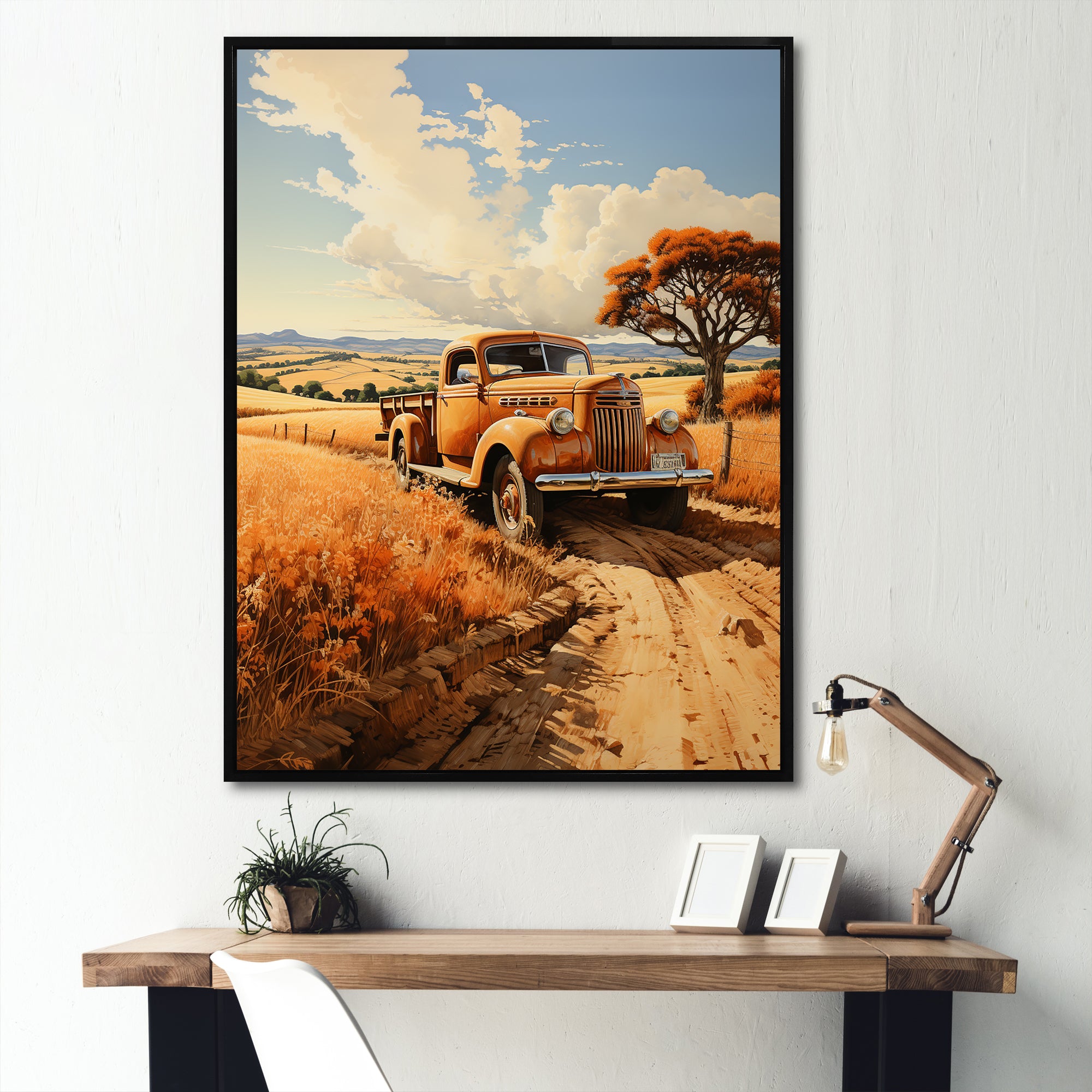 Yellow Pickup Truck Golden Fields I - Pickup Truck Canvas Wall Art