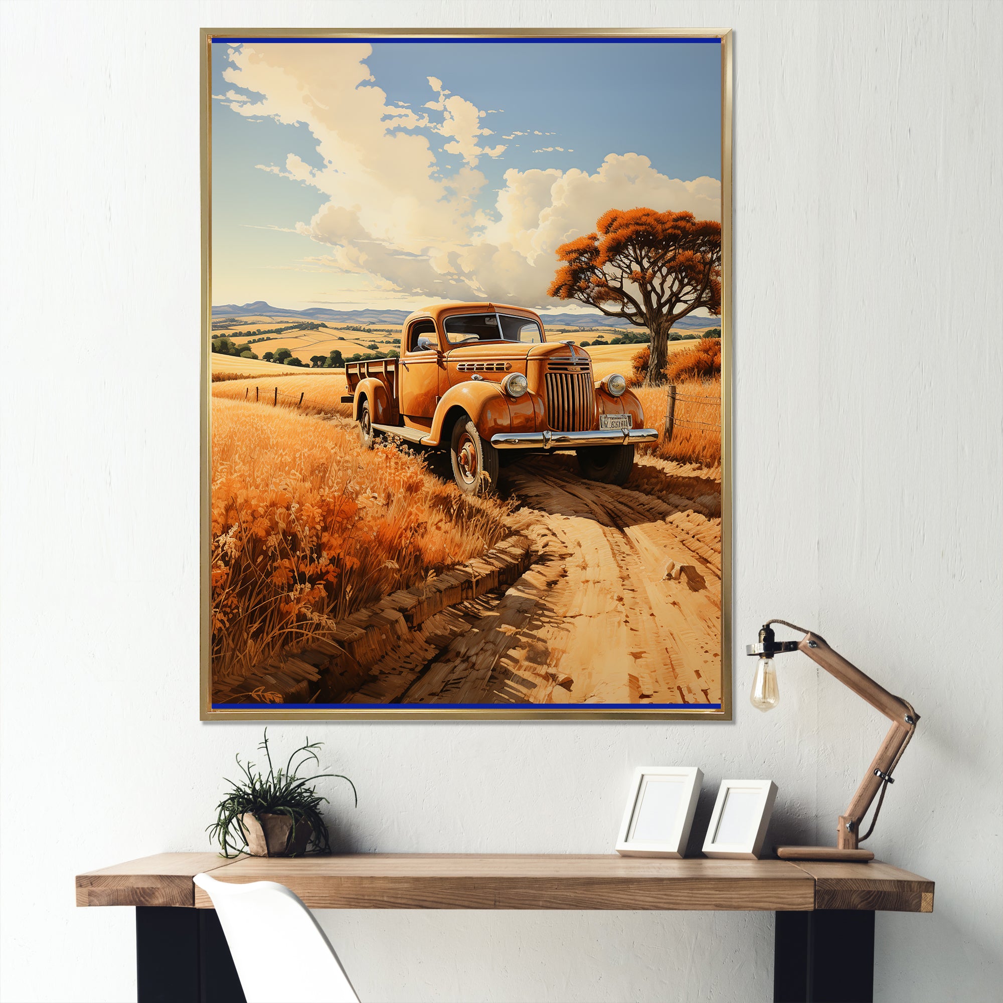 Yellow Pickup Truck Golden Fields I - Pickup Truck Canvas Wall Art