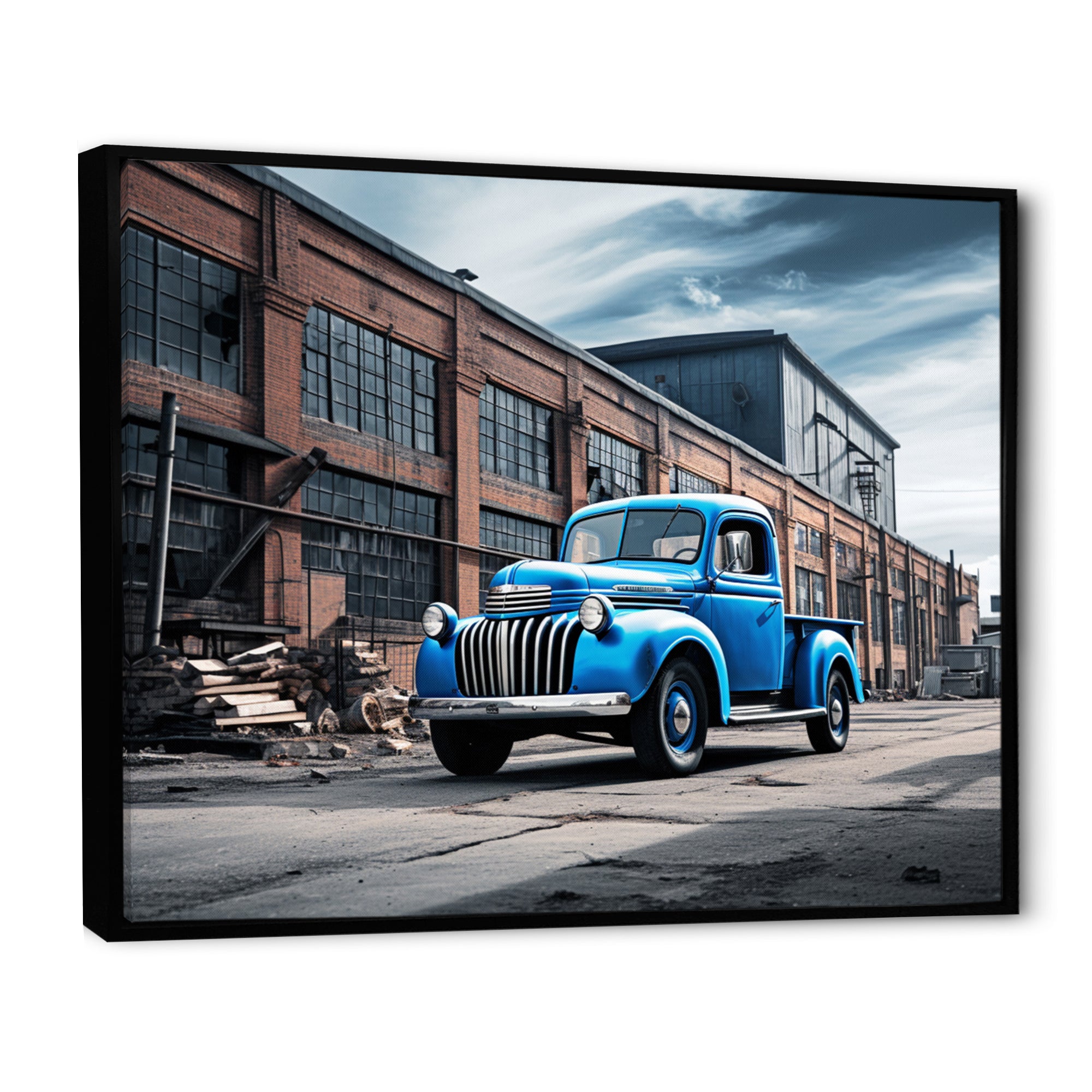 Blue Pickup Truck Industrial Drive I - Pickup Truck Canvas Wall Art