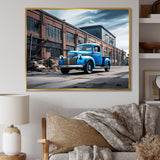 Blue Pickup Truck Industrial Drive I - Pickup Truck Canvas Wall Art