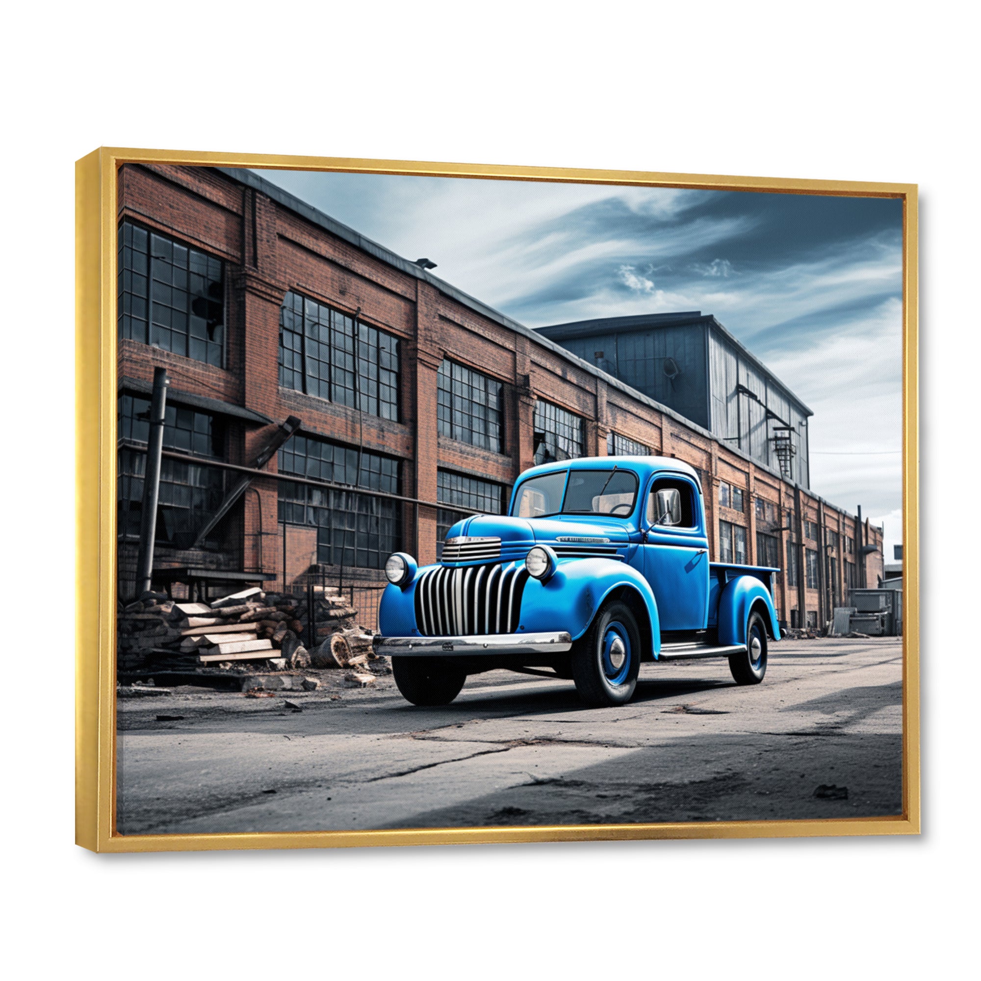 Blue Pickup Truck Industrial Drive I - Pickup Truck Canvas Wall Art