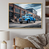 Blue Pickup Truck Industrial Drive I - Pickup Truck Canvas Wall Art