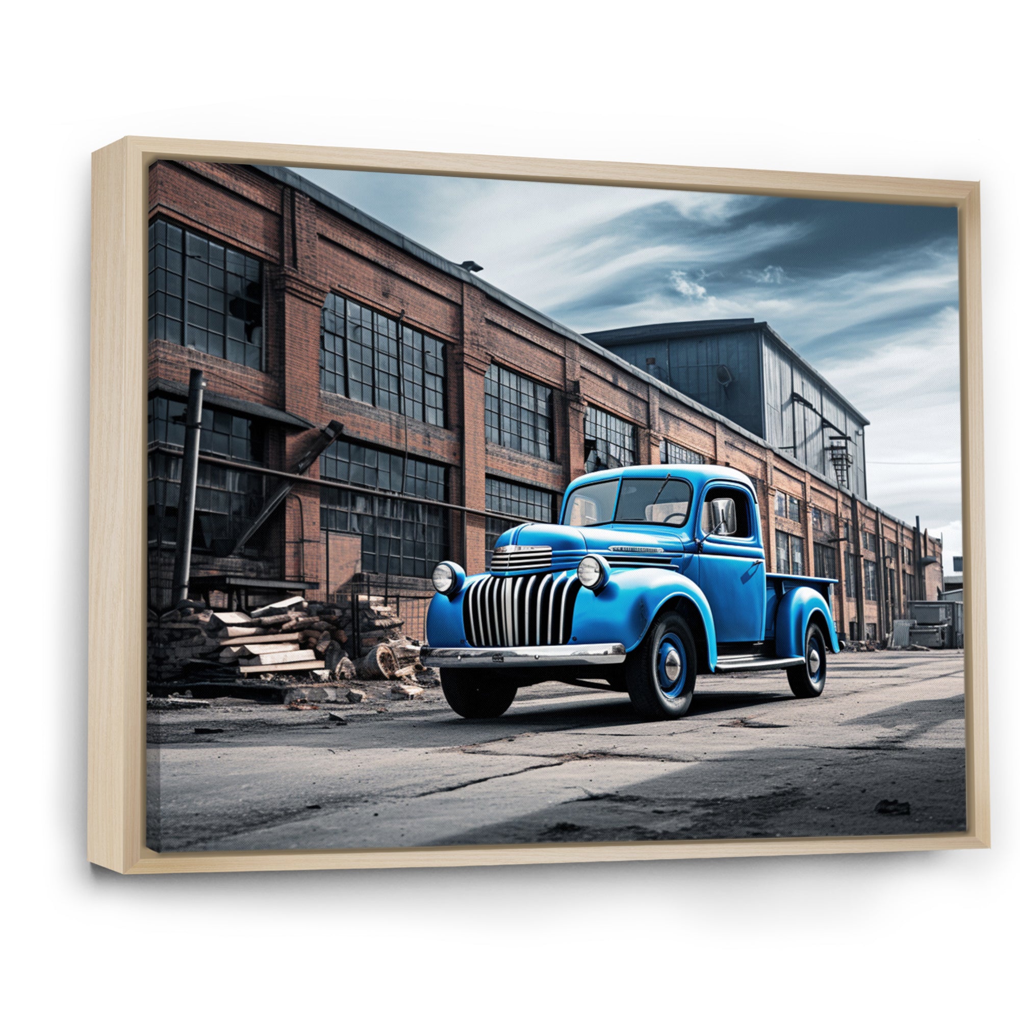 Blue Pickup Truck Industrial Drive I - Pickup Truck Canvas Wall Art
