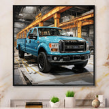 Teal Pickup Truck Industrial Drive - Pickup Truck Canvas Wall Art