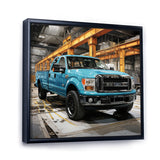 Teal Pickup Truck Industrial Drive - Pickup Truck Canvas Wall Art