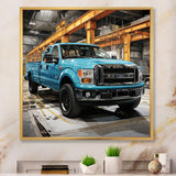 Teal Pickup Truck Industrial Drive - Pickup Truck Canvas Wall Art