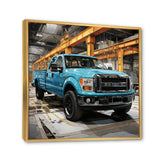 Teal Pickup Truck Industrial Drive - Pickup Truck Canvas Wall Art