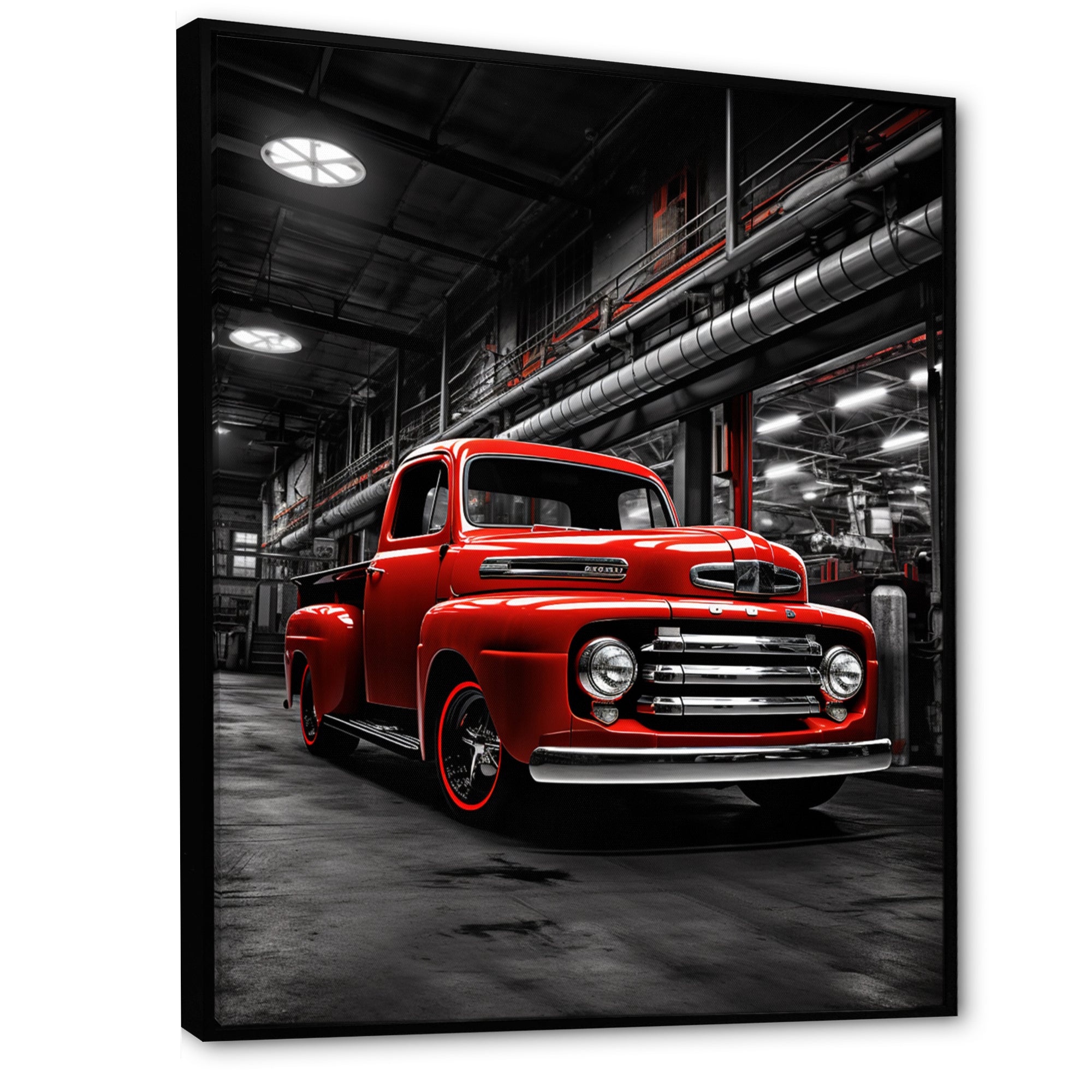 Red Pickup Truck Industrial Elegance - Pickup Truck Canvas Wall Art