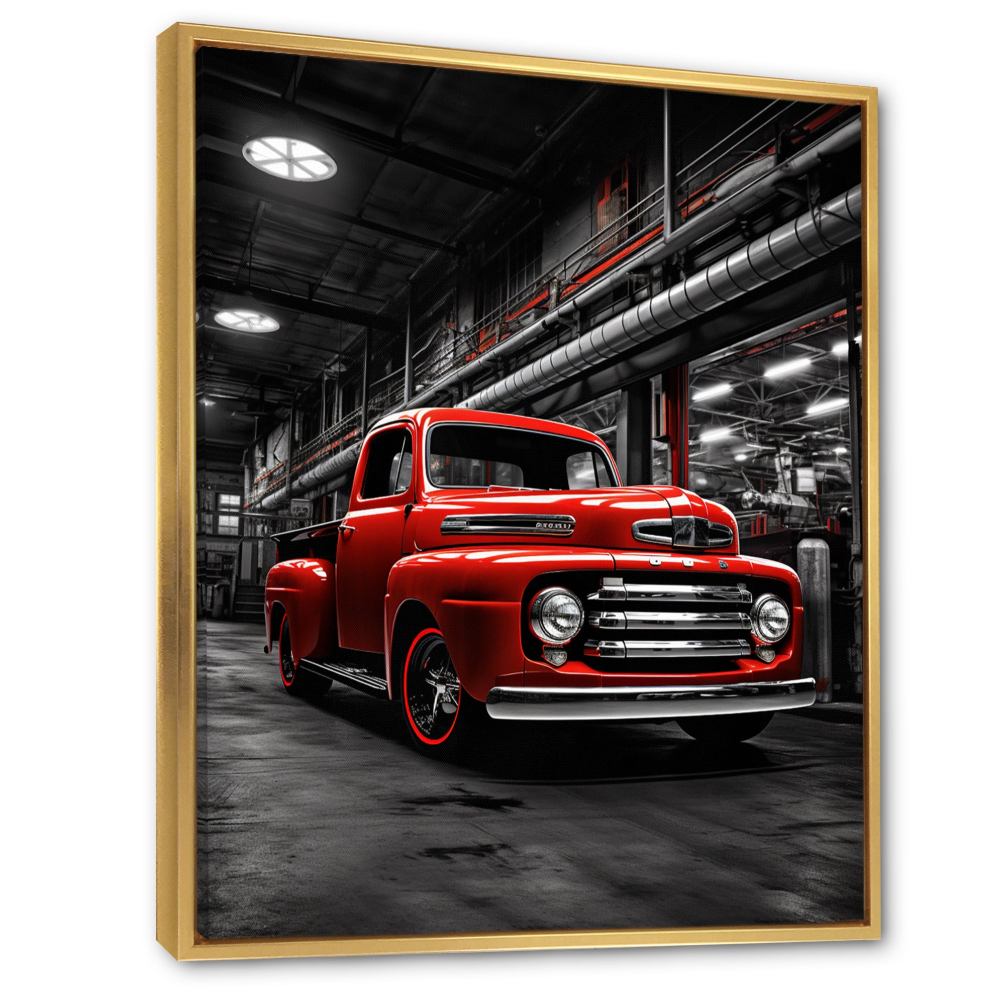 Red Pickup Truck Industrial Elegance - Pickup Truck Canvas Wall Art